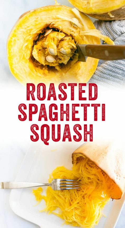 Here's the right way to make roasted spaghetti squash in the oven! This method makes long, luxurious spaghetti "noodles". #spaghetti #squash #cook #bake #roast #roasted #healthy #mealprep Roast Spaghetti Squash, Spaghetti Easy, Roasted Spaghetti Squash, Baked Spaghetti Squash, How To Roast, Spaghetti Squash Recipes, Low Carbs, Squash Recipes, Spaghetti Squash