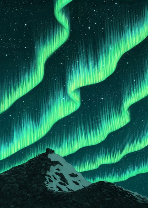 Light Illustration Art, Aurora Illustration, Northern Lights Tattoo, Lights Illustration, Light Illustration, Northern Lights Art, Northern Lights Painting, Light Tattoo, Aurora Borealis Northern Lights