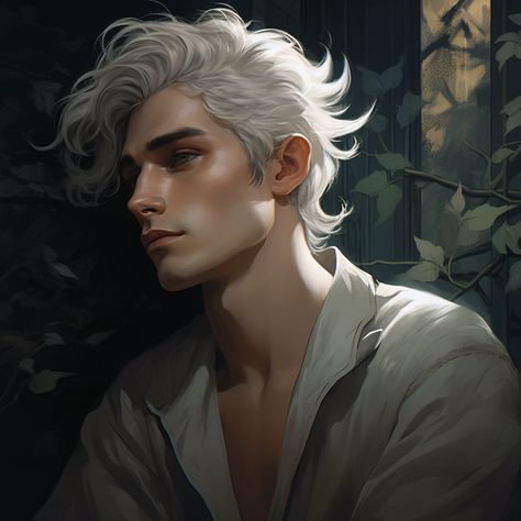 Character Inspiration Male White Hair, Silver Haired Male Character Art, White Hair Dnd Character Male, Silver Hair Male Character, White Hair Vampire Male, Silver Hair Guys, White Hair Blue Eyes Boy, Male Character Design White Hair, Older Male Character Inspiration