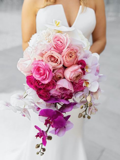 Cascading Wedding Bouquets Orchids, Pink Orchids Bouquet, Pastel Cascade Bridal Bouquet, Pink And White Cascading Bouquet, Pink Cascade Bouquet, Cascading White Orchid Bridal Bouquet, Orchid Bouquet Wedding, Cascading Bridal Bouquets, Peony Bouquet Wedding