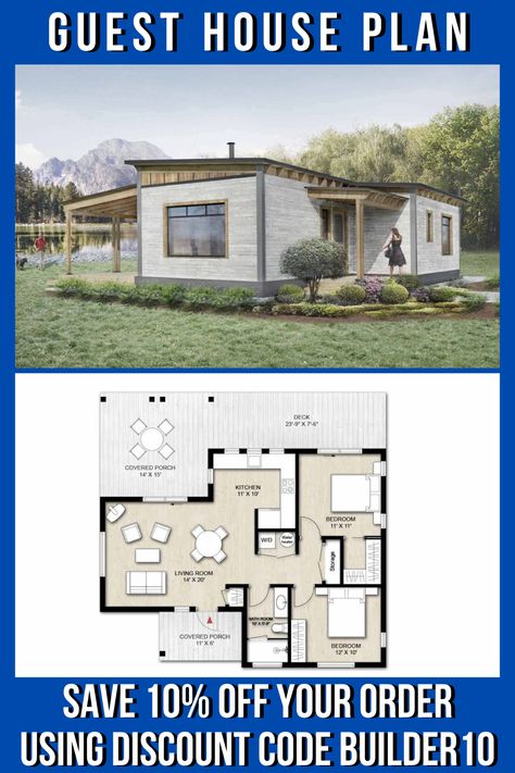 Guest Home Floor Plans, Guest House Plans 2 Bedroom, House Plans Mid Century Modern, Small House Plans 2 Bedroom, House Plans Mid Century, Small House Layout Plan, Simple Small House, Two Bedroom House Design, Unique Small House Plans