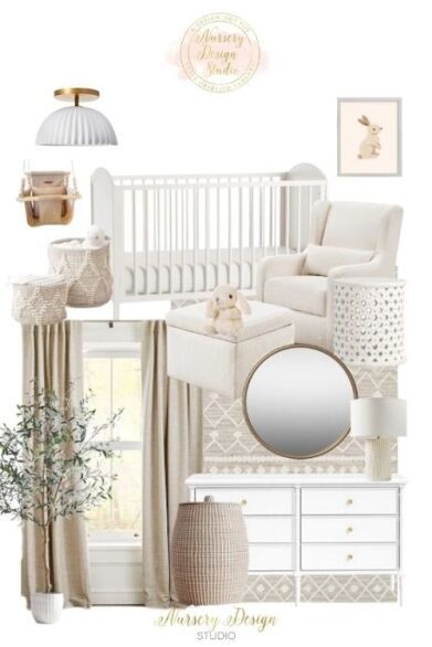 elijah's nursery (2) Cream And White Nursery, Girly Nursery Ideas Woodland, Stork Nursery, Girly Nursery Ideas, Taupe Nursery, Ivory Nursery, Neutral Nursery Colors, Designer Nursery, Nursery Design Board