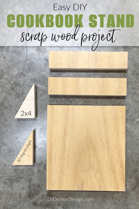 Learn how to build this Easy DIY cookbook stand using scrap pieces of wood—modern farmhouse decor. Wooden Cookbook Holder Diy, Simple Carpentry Projects, Cookbook Holder Diy, Cookbook Stand Diy, Diy Cookbook Stand, Wooden Cookbook Stand, Scrap Wood Project, Making A Cookbook, Diy Cookbook