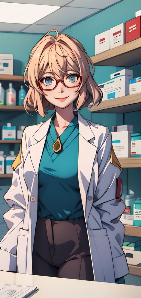 Violet evergarden, Ali AJ Art, AI generated, pharmacy, pharmacist, lab coat, glasses, mobile wallpaper Pharmacy Art Wallpaper, Pharmacy Art Pharmacists, Pharmacist Drawing, Pharmacy Outfit, Pharmacist Illustration, Pharmacist Wallpaper, Pharmacist Outfit, Pharmacy Wallpaper, Pharmacy Art