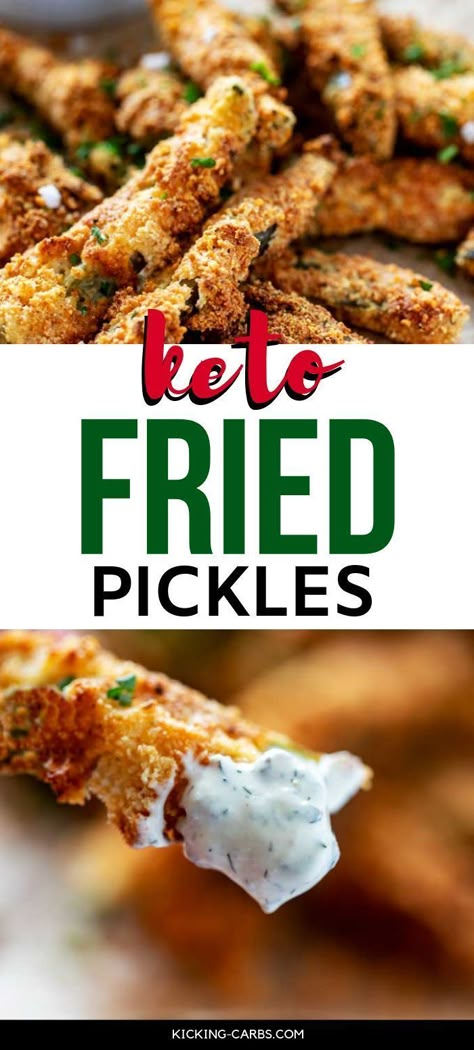 Make these delicious Gluten Free Fried pickles that are perfect for your summer barbecue! The almond flour and Parmesan "breading", has just the right amount of heat and the sauce is nothing short of irresistible. PINNING! #wendypolisi #ketorecipes #keto #friedpickles #appetizers #glutenfreerecipes #glutenfree #easyfriedpickles #picklerecipes Gluten Free Fried Pickles, Keto Fried Pickles, Easy Fried Pickles, Unique Appetizers, Desserts Keto, Keto Recipes Ketogenic, Fried Pickles, Keto Brownies, Comfort Dishes