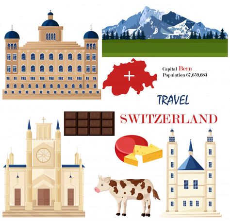 Switzerland Decor, Switzerland Architecture, Geography Project, Culture Day, National Symbols, Travel Icon, Vintage Drawing, Switzerland Travel, Elephant Art