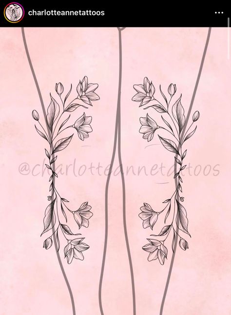 Knee Tattoo Template, Thigh And Knee Tattoo, Flower Knee Tattoo Stencil, Inside Knee Tattoo, Nature Knee Cap Tattoo, Tattoo Sleeve Template, Leg Tattoos Women Knee, Wildflower Knee Tattoo, Knee Crease Tattoo