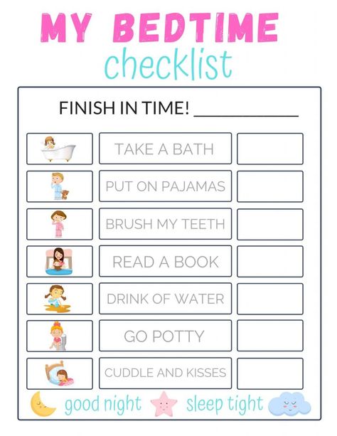 Bedtime Routine Checklist for Toddlers.  Free printable download. Toddler Bedtime Routine Chart, Bedtime Checklist, Routine For Toddlers, Bedtime Chart, Toddler Chart, Toddler Bedtime Routine, Bedtime Routine Chart, Toddler Bedtime, Good Night Sleep Tight