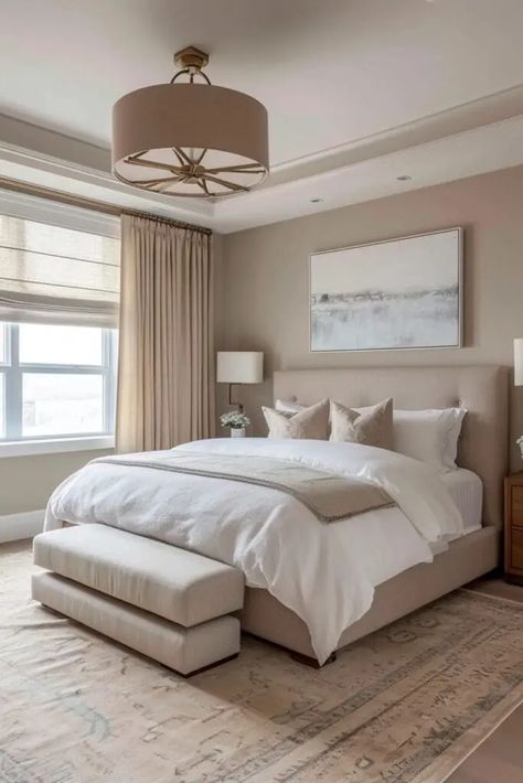 25 Modern Beige Bedroom Ideas for a Warm and Sophisticated Look Beige Walls Bedroom Colour Palettes, Beige Room Aesthetic, Modern Beige Bedroom, Feminine Interior Design, Beige Bedroom Ideas, Beige Walls Bedroom, Beige Comforter, Beige Room, Neutral Bedroom Decor