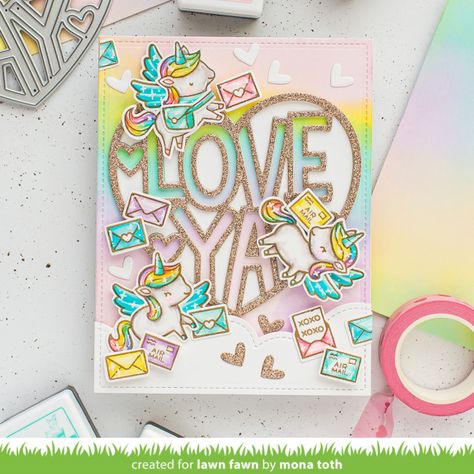 Lawn Fawn Unicorn, Unicorn Picnic, Lawn Fawn Blog, Love Mail, Unicorn Valentine, Team Inspiration, Clear Acrylic Stamps, Lawn Fawn Cards, Cardmaking Ideas