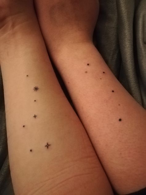 Seven Sisters Pleiades Tattoo, 7 Sisters Constellation Tattoo, Sister Star Tattoos, Seven Sisters Constellation Tattoo, Sister Constellation Tattoo, Big Dipper Constellation Tattoo, Big Dipper Tattoo Ideas, Matching Constellation Tattoo, The Big Dipper Tattoo