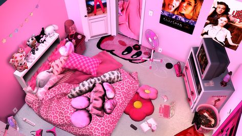 Y2k Bedroom Sims 4, Sims 4 Messy Room Cc, Sims 4 2000s Cc Furniture, Sims Room Cc, Baddie Shades, Sims Baddie, Sims 4 Rooms, Living Room Sims 4, Baddie Room