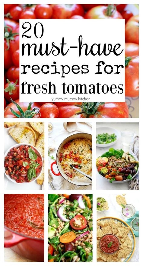 20 delicious ways to use fresh garden tomatoes, from sauces to soups to salads and more. It’s summertime, and I’m trying to pick my tomatoes before the birds do! My favorite varieties to grow have been red and yellow cherry tomatoes, Costoluto Genovese, and Roma. While there’s not much better than sun warmed juicy cherry … Garden Tomato Recipes, Tomato Dishes, Fresh Tomato Recipes, Community Table, Salad Pasta, Summer Tomato, Homemade Tomato Sauce, 12 Tomatoes, Mouthwatering Recipes