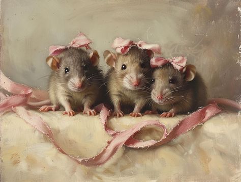 Cute Female Rats in Fairy Tale Setting Mouse Cute Aesthetic, Syd Mead, Inspirational Digital Art, Photography Movies, Sci Fi City, Pink Bows, Fairytale Art, Kids Story Books, A Fairy Tale