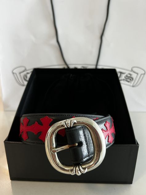 Chrome Hearts Chrome Hearts Black and Red Belt size.34 | Grailed Chrome Hearts Men, Red Chrome, Heart Accessories, Red Belt, The Heart Of Man, Elegant Tattoos, Alternative Outfits, Chrome Hearts, Men's Accessories