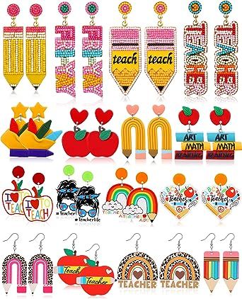 ummm yes to all of these! Bulk Teacher Appreciation Gifts, Rainbow Books, Apple Rainbow, Pencil Earrings, Teacher Jewelry, Teacher Earrings, Back To School Gifts For Teachers, Book Earrings, School Teacher Gifts