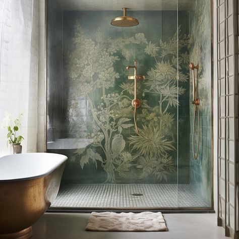 Traditional Chic Interior Design, Modern Gold Bathroom Fixtures, Vanessa Hudgens Bathroom, Ethereal Interior Design, Lux Bathroom Ideas, Bathroom Feature Wallpaper, Fairytale Bathroom, Romantic Bathroom, Luxury Hotel Bathroom