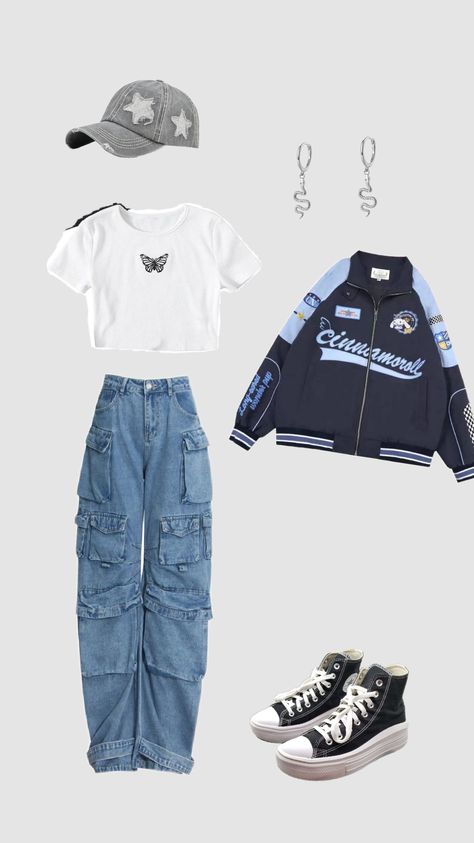 baggy aesthetic fit #baggy #aesthetic #converse #jeans #varsityjacket Baggy Jeans Outfit 90s Aesthetic, Girls Baggy Outfits, Baggy Clothes Outfit Aesthetic, Baggy Jeans Outfit 90s, Baggy Aesthetic, Baggy Clothes Outfit, Aesthetic Converse, Converse Jacket, Baggy Outfits