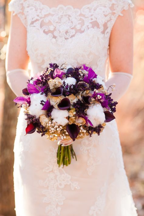 Photography: Picturesque Photos By Amanda - picturesquephotosbyamanda.com  Read More: http://www.stylemepretty.com/little-black-book-blog/2014/02/28/purple-gold-wedding-ideas/ Purple And Gold Bouquet, Gold Bouquet Wedding, Eggplant Wedding Colors, Wedding Ideas Photos, Purple Calla Lilies Wedding, Purple Gold Wedding, Whimsical Wedding Bouquet, Groomsmen Colours, Eggplant Wedding