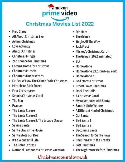 Christmas Movies List 2022, Best Movies On Prime, Ernest Saves Christmas, Winter Movies, Arthur Christmas, Christmas Movies List, Mickeys Christmas Carol, Amazon Prime Movies, Prime Movies