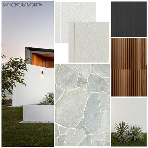 Exterior Facade Mood Board, Facade Mood Board, Exterior Mood Board, James Hardie Cladding, Japandi Exterior, Building Colour, Brick House Exterior Makeover, Exterior Color Palette, Exterior Finishes