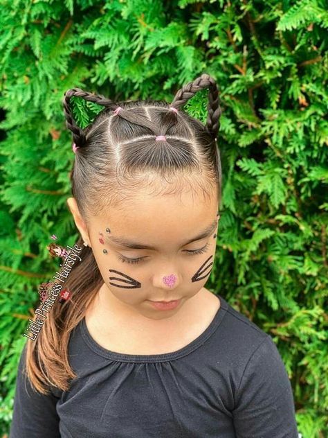 Halloween Hairstyles for Kids Cat Hairstyles For Kids, Simple Crazy Hair Day Ideas, Cat Hairstyle, Girl Hair Dos, Bella Hair, Toddler Hairstyles Girl, Wacky Hair, Crazy Hair Day At School