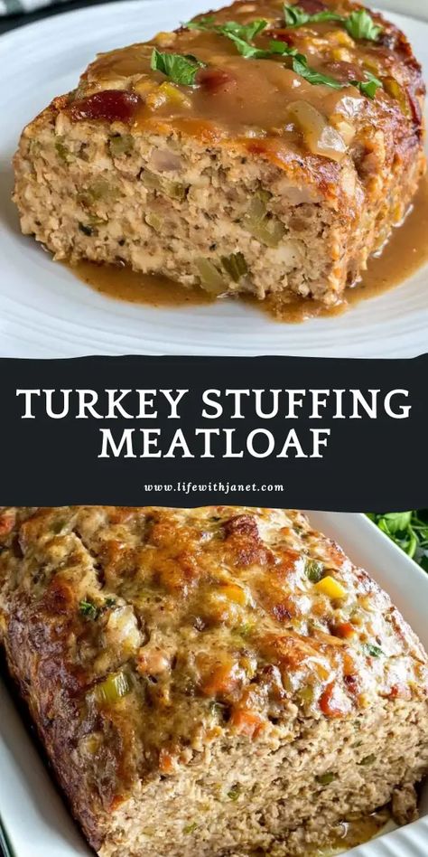 Whenever I serve this meal, my husband's face lights up. Meatloaf With Stuffing Mix In It, Turkey Meatloaf Cups, Turkey Stuffing Meatloaf, Meatloaf Wellington, Brown Gravy Meatloaf, Moist Turkey Meatloaf, Stuffing Meatloaf, Thanksgiving Thoughts, Healthier Dinners