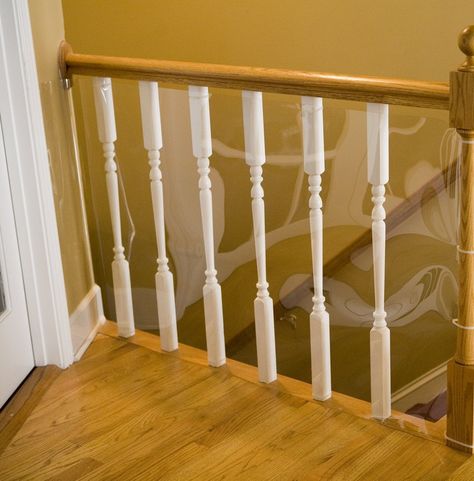 Cardinal-Banister Shield Protector ** Trust me, this is great! Click the image. : Cat Doors, Steps, Nets and Perches Railing Makeover, Banister Remodel, Staircase Banister, Top Of Stairs, Baby Safety Gate, Baby Gate, Stair Case, Baby Gates, Safety Gate