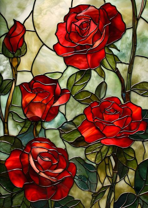 Stained Glass Roses Pattern, Red Stained Glass Aesthetic, Stained Glass Painting Designs, Stained Glass Couple, Stained Glass Rose Patterns, Stained Glass Art Easy, Stained Glass Embroidery, Easy Glass Painting Ideas, Glass Stained Windows