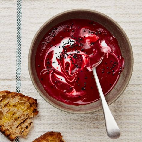 Meera Sodha's recipe for vegan beetroot and ginger soup | Food | The Guardian Meera Sodha, Beetroot Recipes, Beetroot Soup, Vegan Starters, Ginger Soup, Vegan Sides, Vegetable Drinks, Happy Foods, Healthy Eating Tips