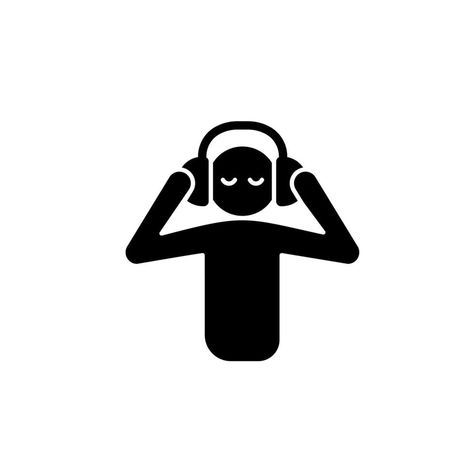 Listen to music black glyph icon. Person listening music with headphones. Human taking break from work. Getting pleasure from music. Silhouette symbol on white space. Vector isolated illustration Black And White Music Icon, Listening To Music Icon, Listening To Music Illustration, Person With Headphones, Singing Icon, Listing To Music, Headphones Icon, Music Profile, El Elyon