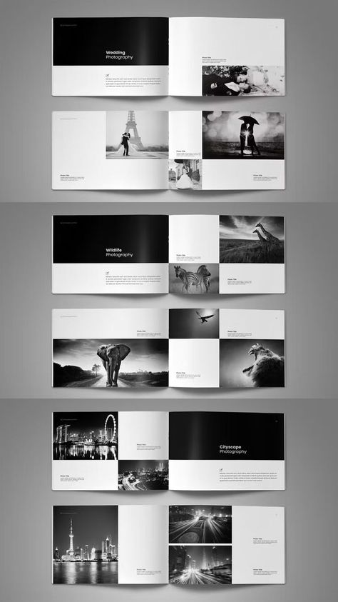 Modern Photo Album Template InDesign INDD, IDML. 36 Pages. A4 and US Letter Photo Album Template, Wedding Album Layout, Wedding Album Templates, Photobook Layout, Album Template, Photobook Design, Album Layout, Wedding Photo Books, Wedding Album Design