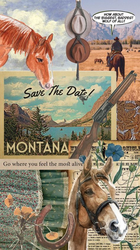 Vintage Country Aesthetic Wallpaper, Montana Aesthetic Wallpaper, Cowboy Wallpaper Country, Western Collage Wallpaper, Wallpapers Western, Vintage Country Aesthetic, Montana Wallpaper, Cowboy Collage, Country Collage