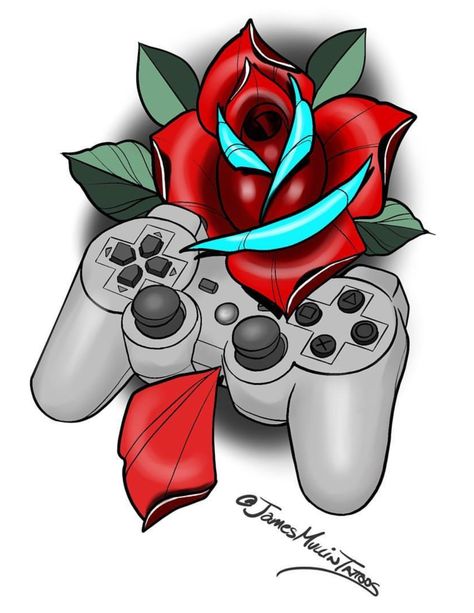 Playstation Controller Tattoo, Controller Tattoo, Playstation Tattoo, Yugioh Tattoo, Gamer Tattoos, Tattoo Apprenticeship, Trill Art, Video Game Tattoo, Playstation Controller