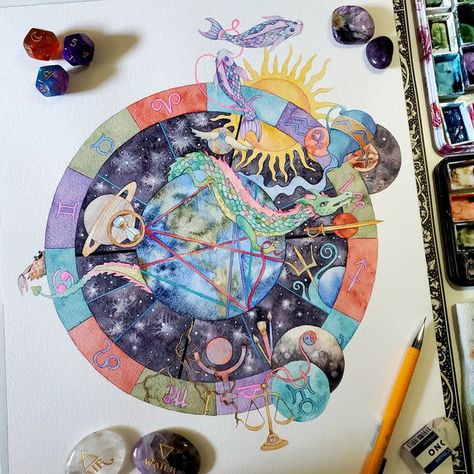 A Day out of Time... Astrology Sketches, Astrology Art Illustration, Astrology Watercolor, Astrology Signs Art, Astrology Planner, Birth Charts, April Art, Mixed Media Portrait, Learn Watercolor