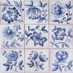 Blue And White Tiles, Flower Tiles, Dutch Tiles, Flower Tile, Portuguese Tiles, Hand Painted Tiles, Clay Tiles, Tile Murals, Blue Pottery