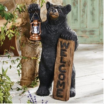 Wilderness Decor, Black Bear Decor, Black Bear Cub, Solar Powered Lanterns, Black Forest Decor, Bear Statue, Bear Sculptures, Forest Decor, Bear Carving