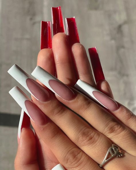 17 Red Bottom Nails Trending in 2024 + Best Polish & How to DIY Pink And White French Nails, Bottom Nails, Red Bottom Nails, Red And Gold Nails, Gold Acrylic Nails, Nails Trending, Acrylic Nail Shapes, Wow Nails, Red Bottom Shoes