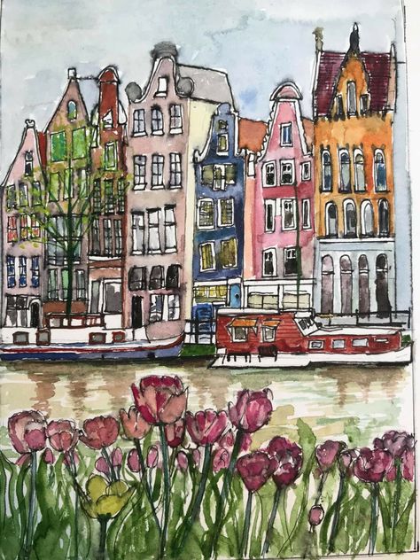 Old Money Painting Ideas, Aesthetic City Painting, City Aesthetic Drawing, Building Watercolor Painting Easy, Painting Buildings, Buildings Painting, City Watercolor, Watercolor Art City, City Watercolor Painting