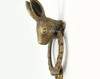 VINTAGE Solid Brass Bunny Rabbit Door Knocker Detailed with door knocker Hit protector JBK1757 Front Door Knocker, Vintage Door Knobs, Brass Door Knobs, Brass Door Knocker, Front Door Handles, Vintage Doors, Vintage Rabbit, Front Door Colors, Old Door