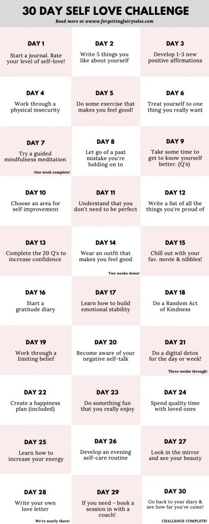 30 Day Self Love Challenge To Increase Self Love - Forgetting Fairytales 30 Day Challange, 30 Day Self Care Challenge, Self Care Plan, 30 Day Self Care, 30 Day Writing Challenge, Self Care Challenge, Wellness Challenge, Happiness Challenge, Self Care Bullet Journal