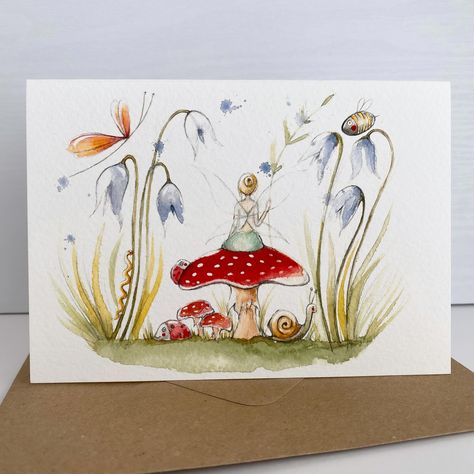 This fairy and toadstool illustration is now available in my Etsy shop on fine art paper size A6 - perfect for popping into a frame. The square version on hammered card is also still available too 🍄🍄. #thesketchydormouse #fairycore #fairy #toadstool #art #artcard #artcards #fineartprints #fineartprint #greetingscards #greetingscarddesign #whimsicalart #watercolour #watercolourart #illustration #watercolourillustration #etsy Toadstool Art, Granddaughters Birthday, Bee Birthday Cards, Birthday Card For Her, Fairy Illustration, Landscape Horizontal, Whimsical Fairy, Watercolour Illustration, Watercolor Greeting Cards