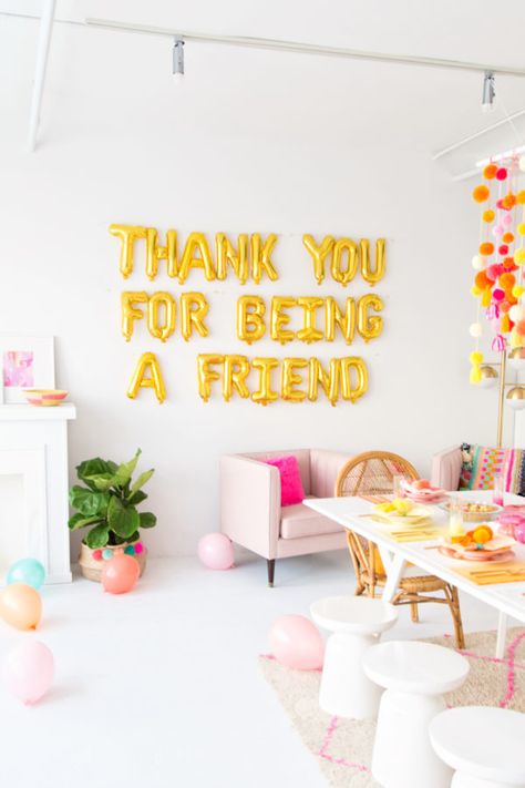 Thank You For Being A Friend: A Pom Pom Filled Friendsgiving Brunch Friends, Golden Girls Theme, Golden Birthday Parties, Friendsgiving Decorations, Being A Friend, Girls Brunch, Thank You Party, Friendsgiving Party, Studio Diy