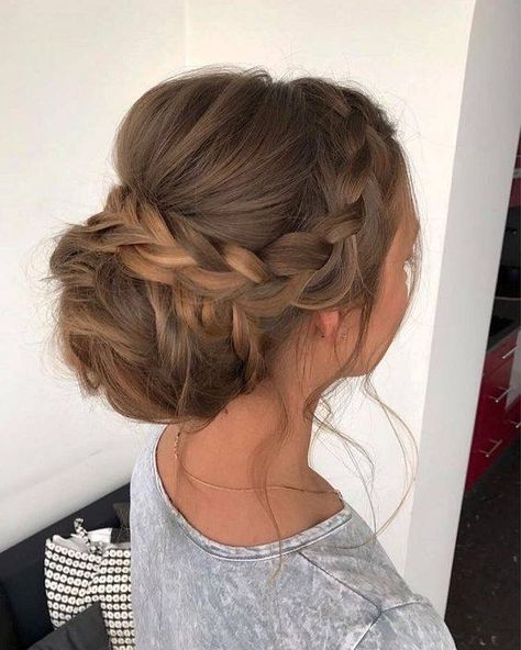 #Bridesmaidshair #updos #braidedbun #braidedupdo #weddinghair #promhair #hairinspo Skye Wheatley, Easy Wedding Guest Hairstyles, Loose Wedding Hair, Messy Wedding Hair, Braid Updo, Beautiful Wedding Hair, Prom Hair Updo, Simple Wedding Hairstyles, Wedding Guest Hairstyles