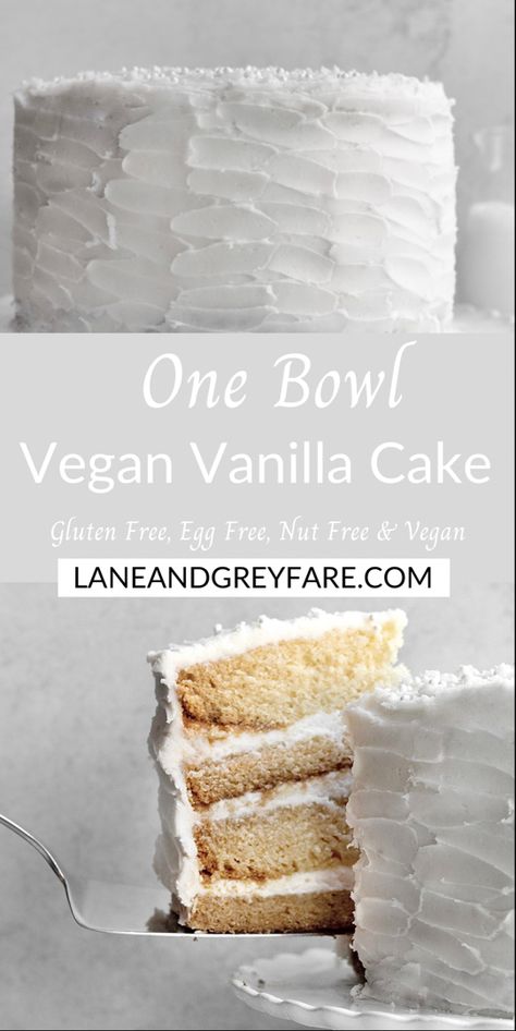 Close up picture of one bowl vegan vanilla cake with a slice being lifted out, exposing the layers. Gluten Free Wedding Cake, Fluffy Vanilla Cake, Gluten Free Vanilla Cake, Vegan Vanilla Cake, Vegan Birthday Cake, Dairy Free Cake, Vegan Wedding, Holiday Dessert Recipes, Wedding Cake Recipe