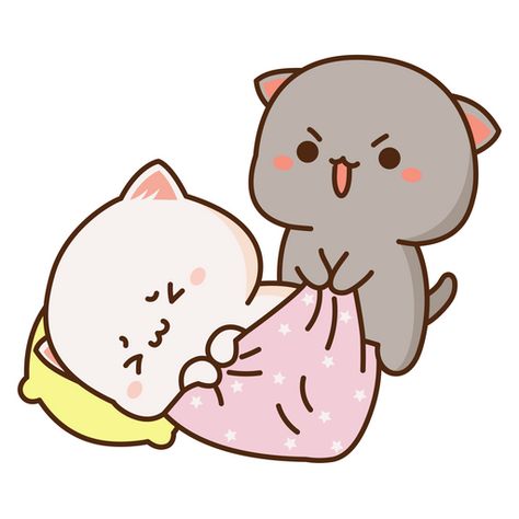 The pretty fluffy Mochi Mochi Peach Cat is wrapped in a warm blanket and sleeps cute while her friend tries to wake her up. Let's enjoy this beautiful couple of kittens with the cute sticker Mochi... Mitao Cat, Mochi Cat, Mochi Peach Cat, Walpapers Cute, Peach And Goma, Peach Goma, Peach Cat, Bear Drawings, Milk And Mocha