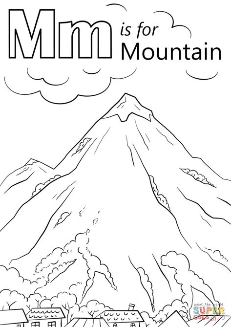 M Is For Mountain, Mountain Crafts For Kids, M Coloring Pages, Travel Kids Activities, Letter M Activities, Free Printable Alphabet Worksheets, Mountain Crafts, World Map Printable, Geography For Kids