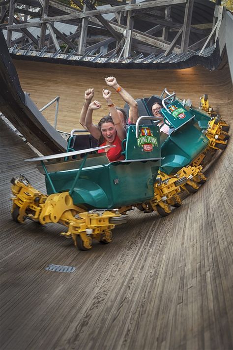 Image: Flying Turns at Knoebels Amusement Resort Knoebels Amusement Park, Scary Roller Coasters, Crazy Roller Coaster, Best Roller Coasters, Theme Parks Rides, Amusement Rides, Abandoned Amusement Parks, Amusement Park Rides, Carnival Rides