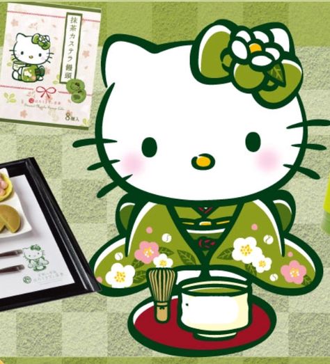 Hello Kitty Matcha Hello Kitty, Hello Kitty In Kimono, Green Hello Kitty Aesthetic, Star Pfp Y2k, Sanrio Dress, Green Hello Kitty, Green Kimono, Charmmy Kitty, Hello Kitty Images