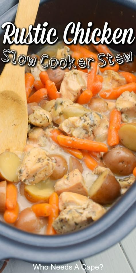 Slow Cooker Chicken Stew, Chicken Slow Cooker, Chicken Carrots, Rustic Chicken, Crockpot Stew, Carrots Potatoes, Slow Cooker Stew, Stew Chicken Recipe, Crockpot Dishes